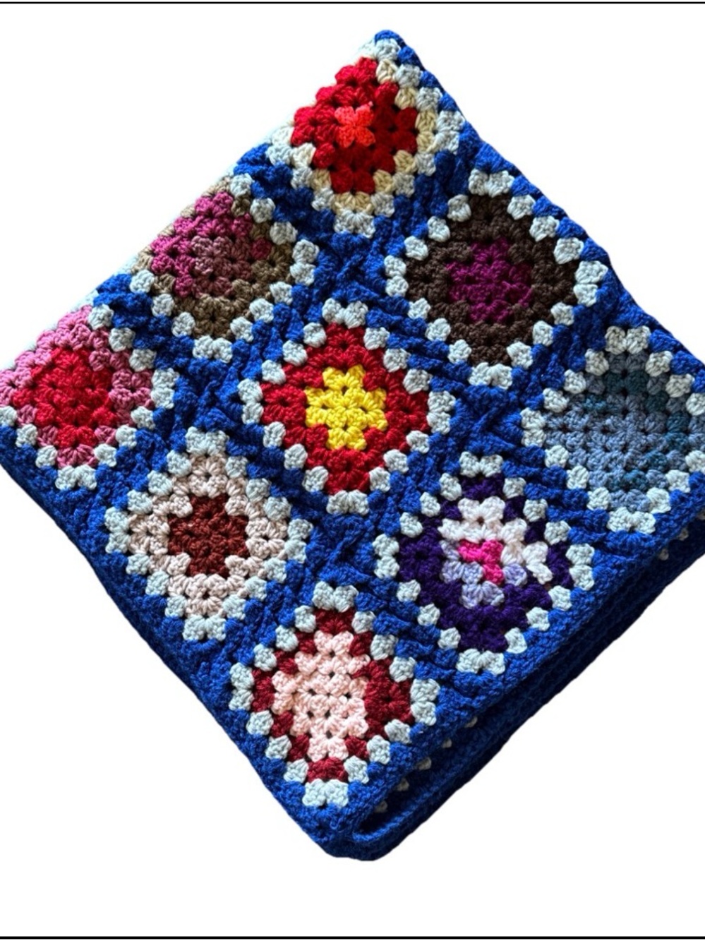 Handmade Granny Square Throw Blanket 36x36 Multicolor Vintage Style Afghan